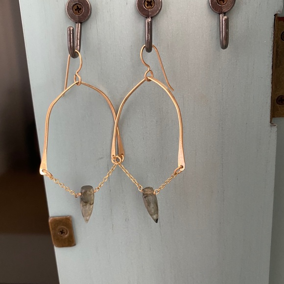Gold Jewel Hoop Dangling Earrings - Picture 2 of 2